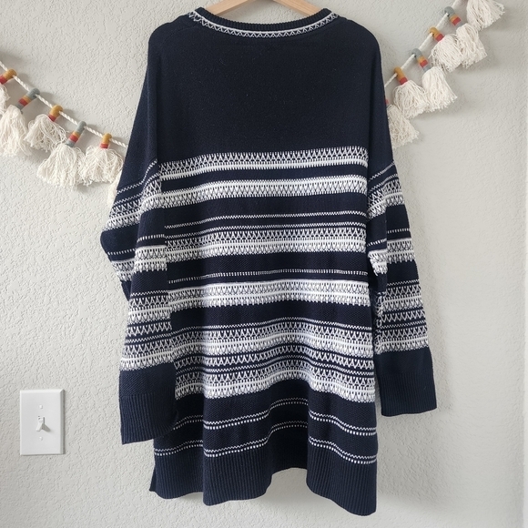 Vince Cotton Knit Striped V-neck Oversized Tunic Sweater Top Black Minimalist XL - Picture 2 of 11